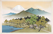 HARUMITSU UTAGAWA, Landscape with Mount Fuji and a Lake, ink and colour on silk